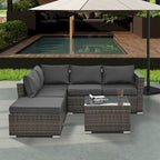 4 Set Wicker PE Wicker Seasonal Sofa with Tempered Glass Coffee Table