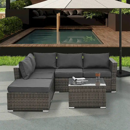 4 Set Wicker PE Wicker Seasonal Sofa with Tempered Glass Coffee Table
