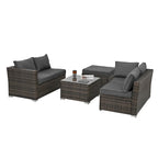 4 Set Wicker PE Wicker Seasonal Sofa with Tempered Glass Coffee Table