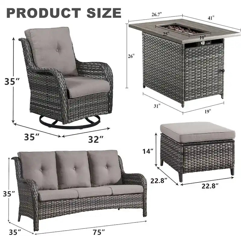 Outdoor Fire Pit Table with Patio Furniture Set - Grey