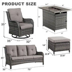 Outdoor Fire Pit Table with Patio Furniture Set - Grey