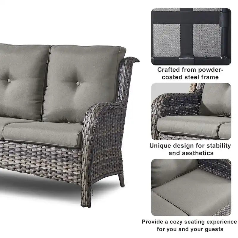 Outdoor Fire Pit Table with Patio Furniture Set - Grey