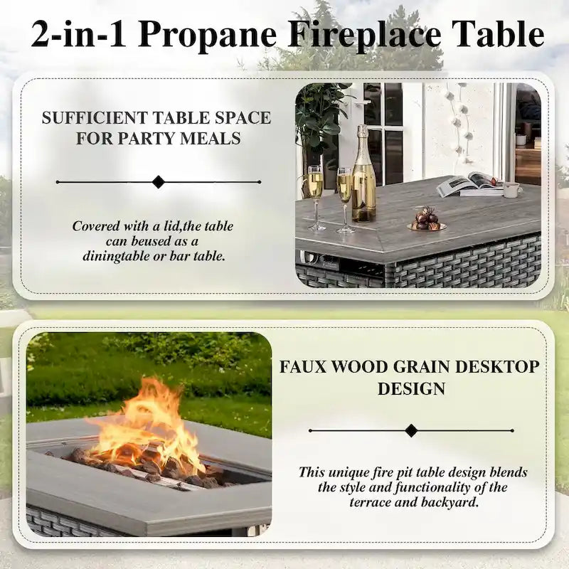 Outdoor Fire Pit Table with Patio Furniture Set - Grey