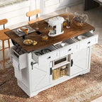 53.7 Kitchen Island, Power Outlet, 2 Sliding Barn Door Kitchen Storage Island Drop Leaf, Rack Rolling Kitchen Cart on Wheels