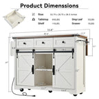 53.7 Kitchen Island, Power Outlet, 2 Sliding Barn Door Kitchen Storage Island Drop Leaf, Rack Rolling Kitchen Cart on Wheels