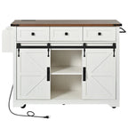 53.7 Kitchen Island, Power Outlet, 2 Sliding Barn Door Kitchen Storage Island Drop Leaf, Rack Rolling Kitchen Cart on Wheels