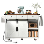 53.7 Kitchen Island, Power Outlet, 2 Sliding Barn Door Kitchen Storage Island Drop Leaf, Rack Rolling Kitchen Cart on Wheels