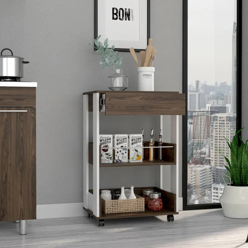 Verona 2-Tier Shelf and drawer kitchen cart