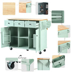 Kitchen Cart with Rubber wood Drop-Leaf Countertop ,Kitchen Island on 5 Wheels with Storage Cabinet and 3 Drawers