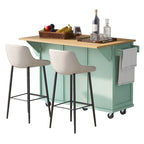 Kitchen Cart with Rubber wood Drop-Leaf Countertop ,Kitchen Island on 5 Wheels with Storage Cabinet and 3 Drawers