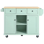 Kitchen Cart with Rubber wood Drop-Leaf Countertop ,Kitchen Island on 5 Wheels with Storage Cabinet and 3 Drawers
