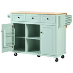 Kitchen Cart with Rubber wood Drop-Leaf Countertop ,Kitchen Island on 5 Wheels with Storage Cabinet and 3 Drawers