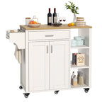 Rolling Kitchen Island on Wheels with Drawer Open Shelves & Doors