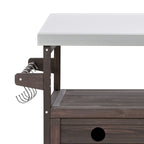 Vintage Stylish Wooden Kitchen Island with Stainless Steel Top, Indoor/Outdoor Use