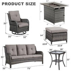 Outside Sofa with Swivel Chair Ottomans Fire Pit Table - Grey