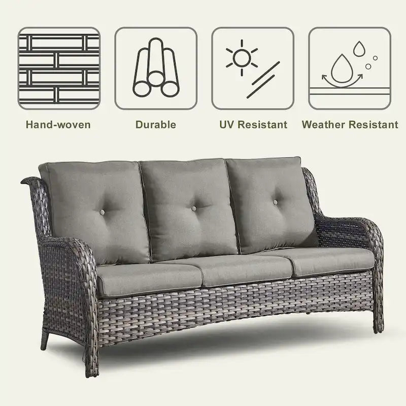 Outside Sofa with Swivel Chair Ottomans Fire Pit Table - Grey