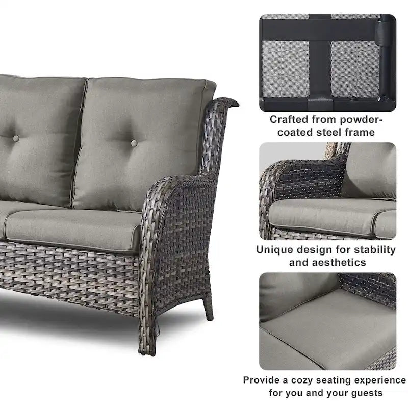 Outside Sofa with Swivel Chair Ottomans Fire Pit Table - Grey