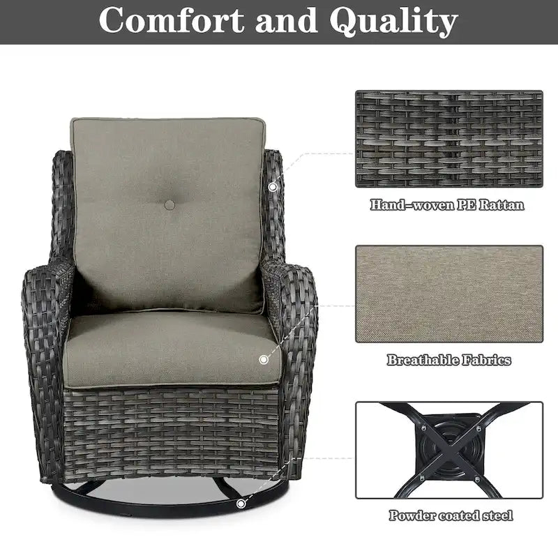 Outside Sofa with Swivel Chair Ottomans Fire Pit Table - Grey