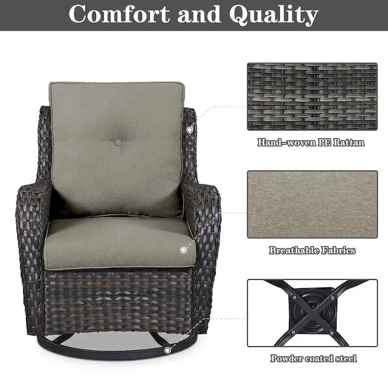 Outside Sofa with Swivel Chair Ottomans Fire Pit Table - Grey