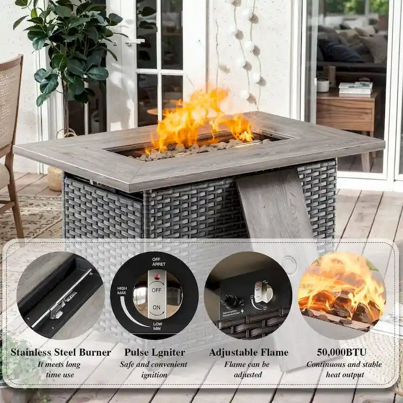 Outside Sofa with Swivel Chair Ottomans Fire Pit Table - Grey